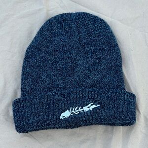 Blue Knit Beanie with Fishbone Design